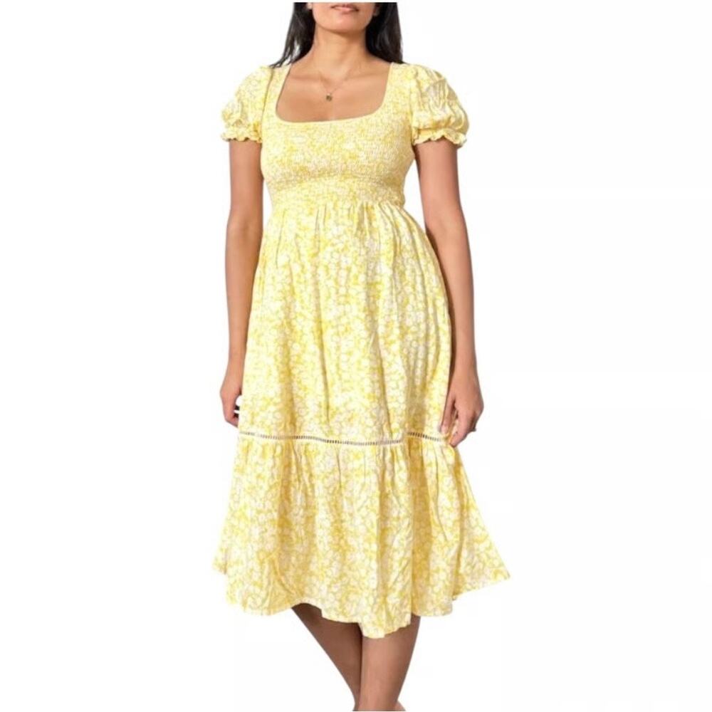 Lost + Wander Sweet Summer Daze Yellow Floral Smocked Boho Sundress Midi S NWT
